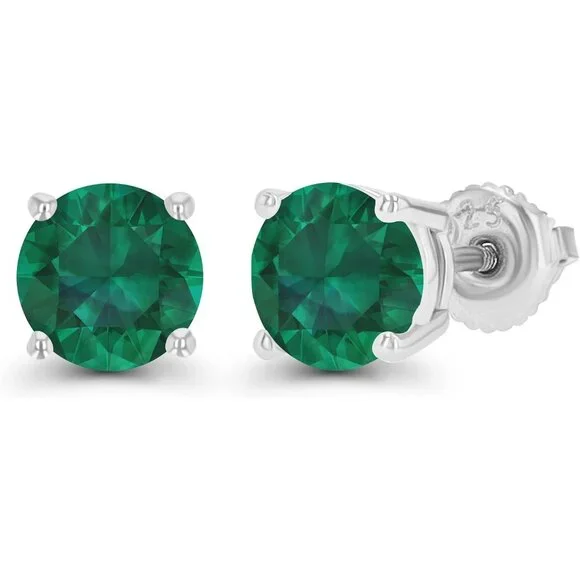 Women Round Genuine Birthstone Solitaire Screwback Stud Earrings 14K Gold 6mm - Picture 2 of 6